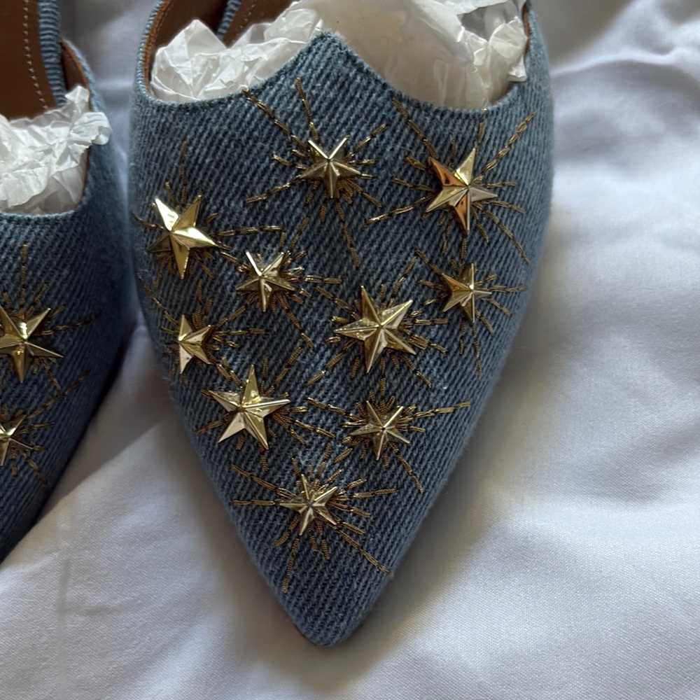 Aquazzura Denim Blue Star Embellished Flats size 7 - Picture 6 of 8
